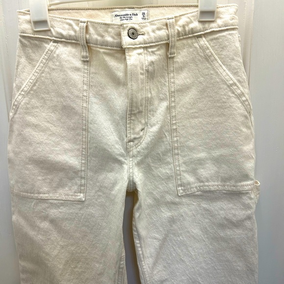 ABERCROMBIE & FITCH 90s STRAIGHT ULTRA HIGH RISE OFF WHITE CARPENTER PANTS 28 - Picture 2 of 4
